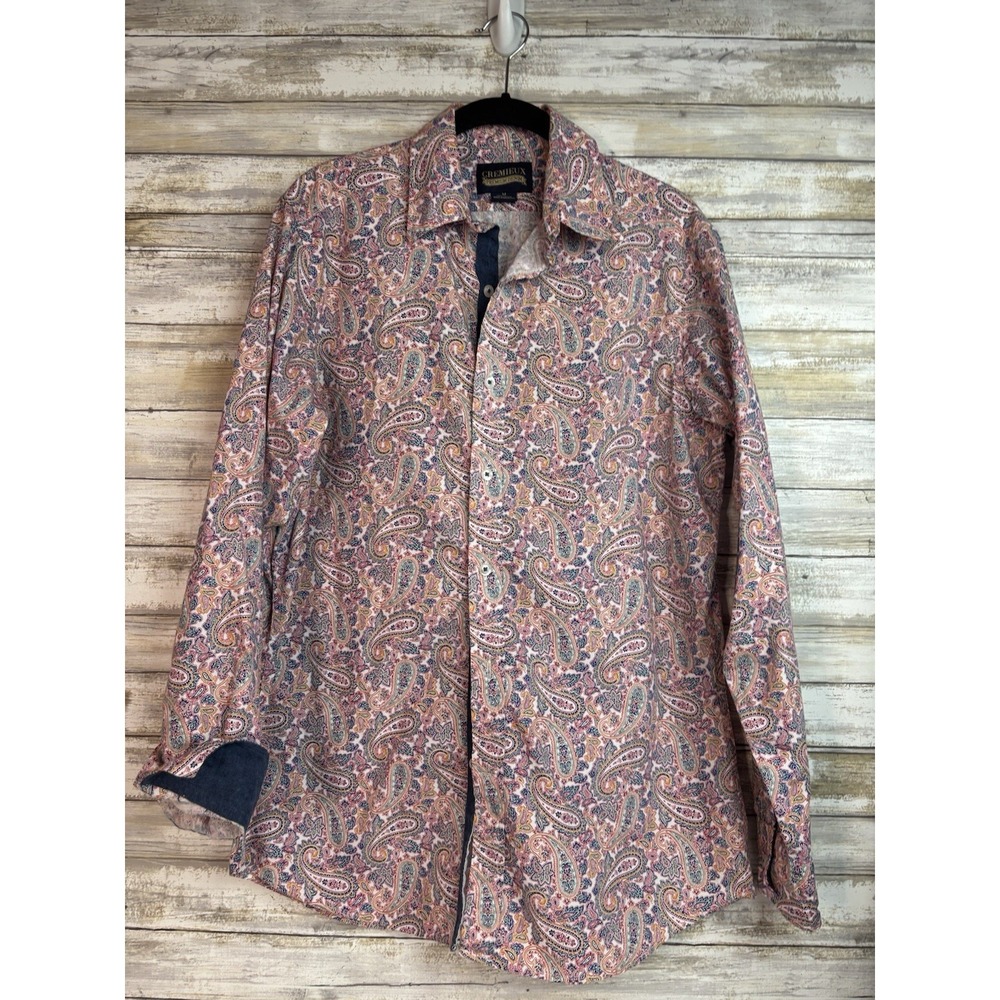 Cremieux Button Front Shirt Mens Medium Multicolor Paisley Premium Denim Cotton